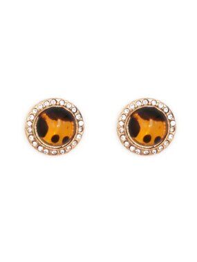 Elegant Brown Resin Stone Stud Earrings for Women Round Gold Plated Stud Earring